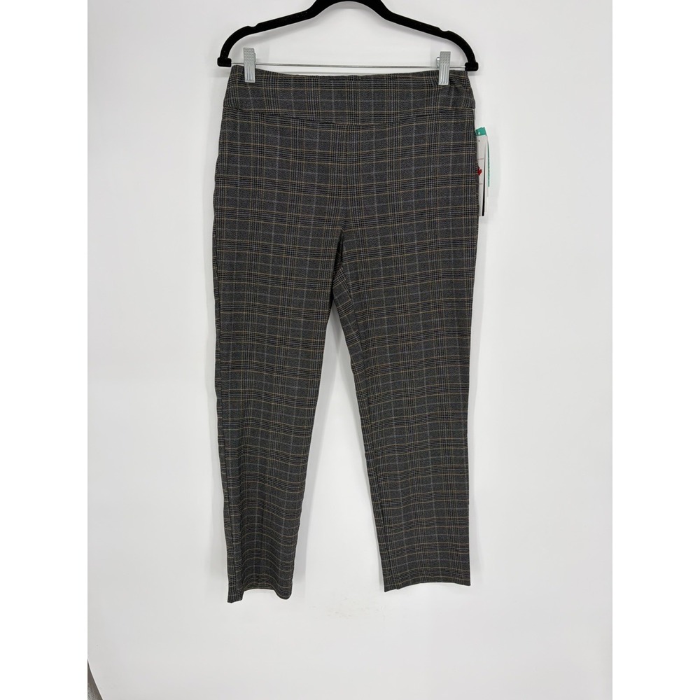 Tribal Fia Printed Trouser Plaid Dark Grey, Tapered Leg Pants Size 12 NWT
